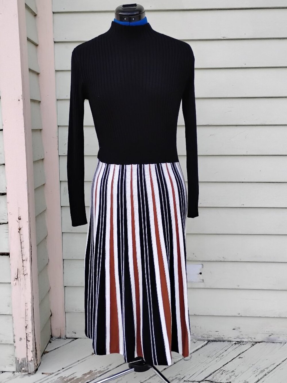 Robbie Bee Mock Neck Striped Sweater Dress